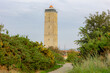 Small town in West-Terschelling in evening, Brandaris lighthouse (Vuurtoren Brandaris) on the Dutch Wadden Sea island Terschelling, A municipality and an island in the northern, Friesland, Netherlands