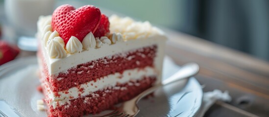 Sticker - Selective focus is used with heart cake featuring milk or egg liquor.