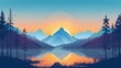 Nature illustration with big mountains, forests and lakes generative ai