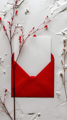Wall Mural - a love letter note outsite of an envelop, red and white colors