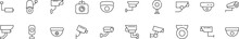Collection Of Thin Line Icons Of CCTV. Linear Sign And Editable Stroke. Suitable For Web Sites, Books, Articles