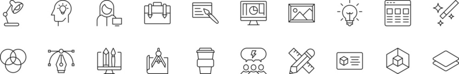 Poster - Collection of thin line icons of graphic and web designer. Linear sign and editable stroke. Suitable for web sites, books, articles