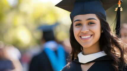 Wall Mural - young woman wearing graduation cap