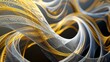 An abstract graceful tangle of gold and silver translucent ribbons