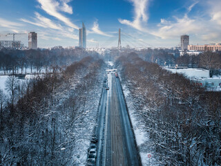 Wall Mural - Aerial view of the winter over Riga. Beautiful winter day in Riga.