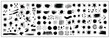 A collection of spots and stains. Black ink stains and dirt spots scattered with isolated drops and spots. Urban street style ink blots, dots or lines. Isolated vector illustration	