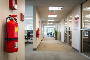 fire extinguisher on office wall