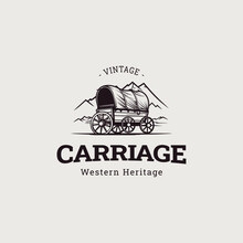 horse-drawn carriage logo icon vector,Silhouette carriage with horse. Traditional transportation