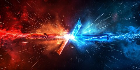 Wall Mural - VS versus Background match challenge versus thunder flame blue and red abstract background