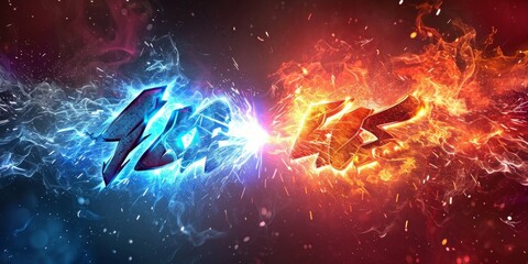 Wall Mural - VS versus Background match challenge versus thunder flame blue and red abstract background