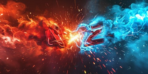 Wall Mural - VS versus Background match challenge versus thunder flame blue and red abstract background