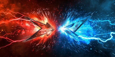 Wall Mural - VS versus Background match challenge versus thunder flame blue and red abstract background