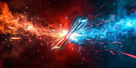 Wall Mural - VS versus Background match challenge versus thunder flame blue and red abstract background