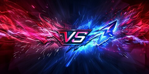 Wall Mural - Versus banner with fire sparkling and lightning strikes, isolated on red and blue background,