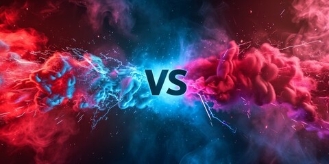 Wall Mural - Versus banner with fire sparkling and lightning strikes, isolated on red and blue background,