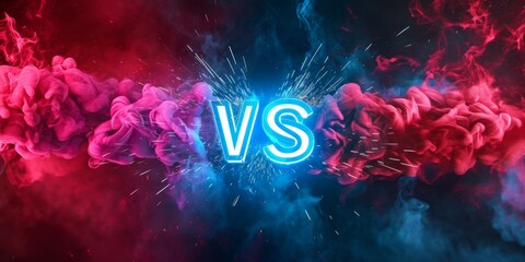 Wall Mural - Versus banner with fire sparkling and lightning strikes, isolated on red and blue background,