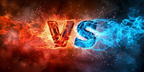 Wall Mural - Versus banner with fire sparkling and lightning strikes,