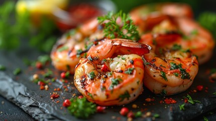 Wall Mural - Delicious grilled shrimp with spices. 