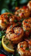 Wall Mural - Delicious grilled shrimp with spices. 