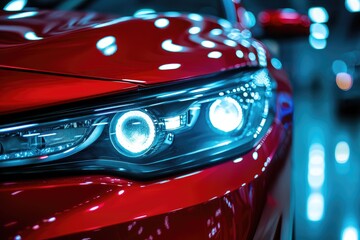 Wall Mural - Close up of red car interior headlight