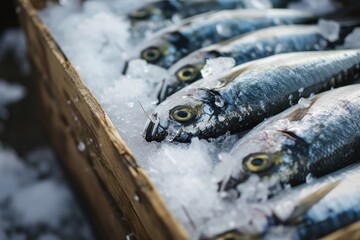 Canvas Print - Ice filled box of sardines