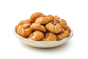 Poster - Tasty nut cookies with milk on white background