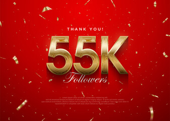 Thank you followers 55k background, greeting banner poster for fans. Premium vector background for achievement celebration design.