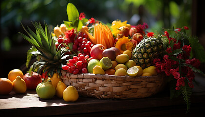 Wall Mural - Freshness of nature healthy food in a multi colored basket generated by AI