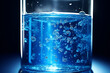 Chemical reaction of blue liquid in raduated cylinder in labolatory