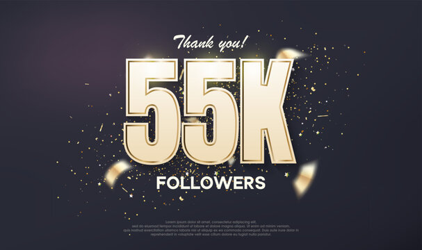 Followers design 55k achievement celebration. unique number with luxury gold