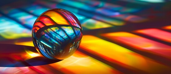 Poster - Reflective lens ball with colorful striped and wavy glass reflections.