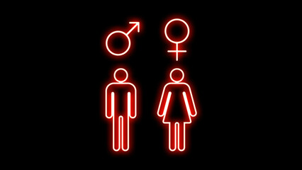 Wall Mural - Male Femal neon icon on black background. Photo neon male symbol isolated icon illustration. Neon glowing icons of lesbian and homosexual gender
