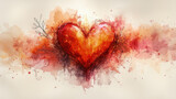 Fototapeta Koty - Large red heart drawn by hand with watercolors in a grunge style. Valentine's Day design. AI generated