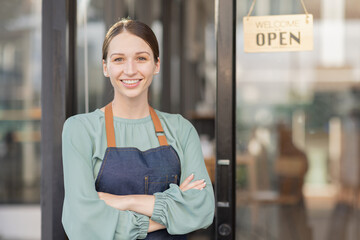 Startup successful small business owner sme beauty girl stand with tablet smartphone in coffee shop restaurant. Portrait of asian tan woman barista cafe owner. SME entrepreneur seller business concept