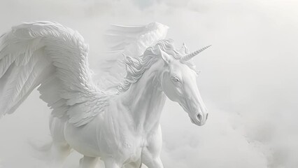 Wall Mural - A winged horse with a humanlike face and a gentle wise expression representing the messenger angels in Chinese folklore.