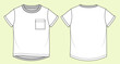 © MdAbir - Baby Boys Turn-Up Short Sleeve with Back Hem Curve, Chest Pocket T-shirt Fashion Flat Sketch with Black and White Outline – Front and Back View Template Mock-up