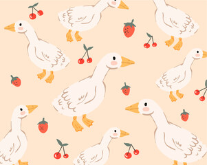 Wall Mural - Duck and berry pattern design for templates.