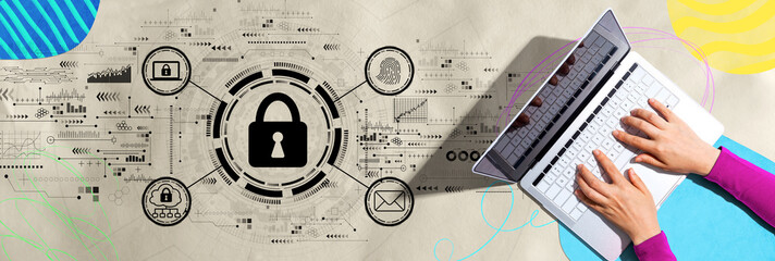 Poster - Internet network security concept with person using a laptop computer