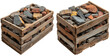 A wooden crate full of stone construction waste