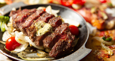 Wall Mural - Vegetables and steak on a plate