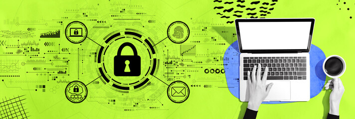 Poster - Internet network security concept with person using a laptop computer