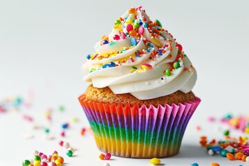 Rainbow cupcake with LGBT pride theme.