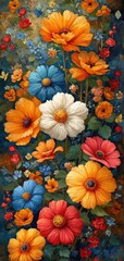 Poster - A happy, sunny watercolour background of various densely packed European summer blossoms