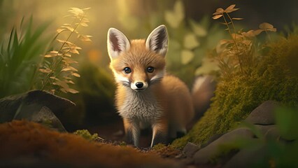 Wall Mural - adorable baby fox. created with generative ai.