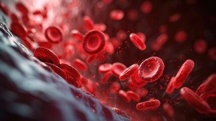 3D rendering of red blood cells in a vein, with a depth of field effect, depicting biological intricacies, Ai Generated.