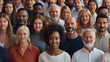 Multi ethnic people of different age looking at camera. Large group of multiracial business people posing and smiling. 