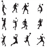Fototapeta  - set of volleyball players silhouettes , volleyball players silhouettes , group of volleyball players silhouettes , volleyball silhouettes  , women volleyball silhouettes