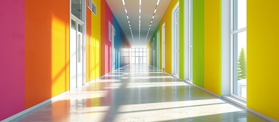 Wall Mural - Brightly colored office corridor with a spacious, empty wall.