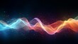 Abstract background of colorful glowing particles pulsing to the rhythm of sound waves. Music visualization concept.