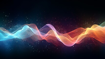 Wall Mural - Abstract background of colorful glowing particles pulsing to the rhythm of sound waves. Music visualization concept.